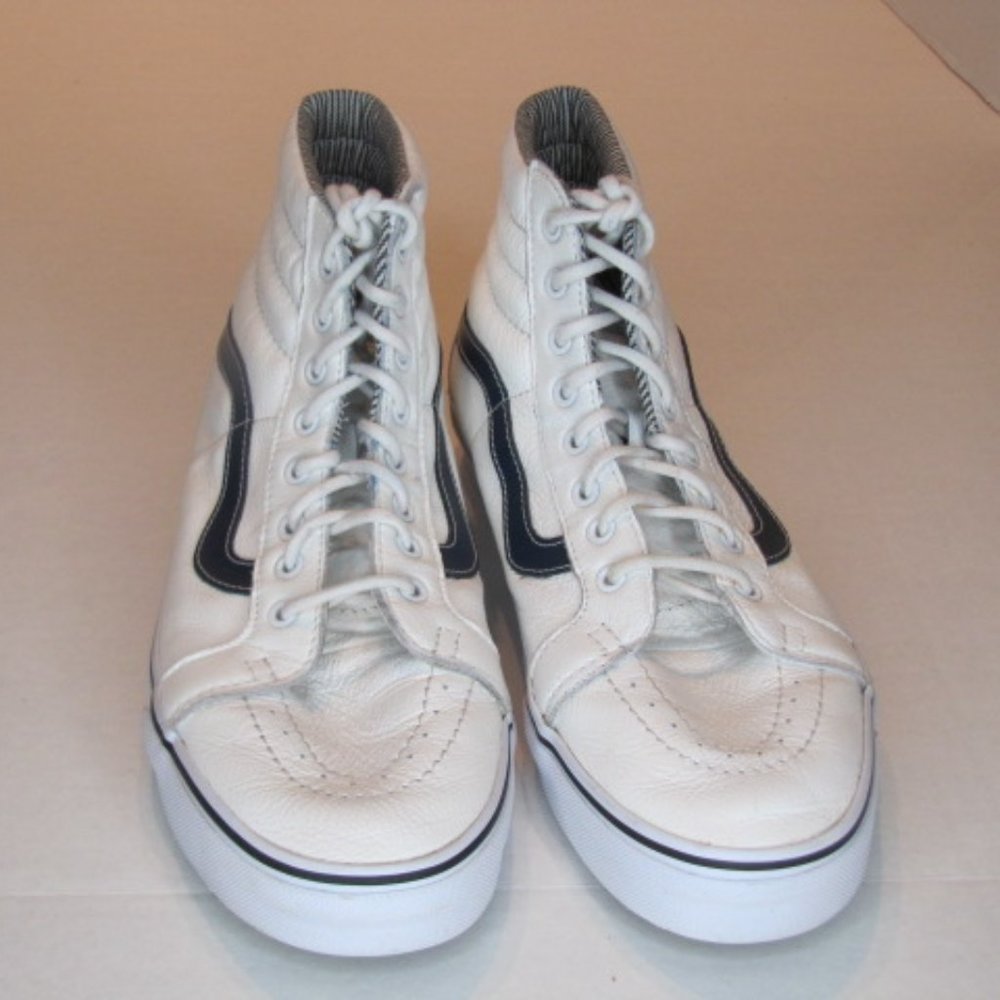 Men's Vans SK8-HI Reissue (Premium Leather) White/Stripes Size 11